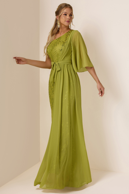 Sequin Skew Collar Lace Up Maxi Dress