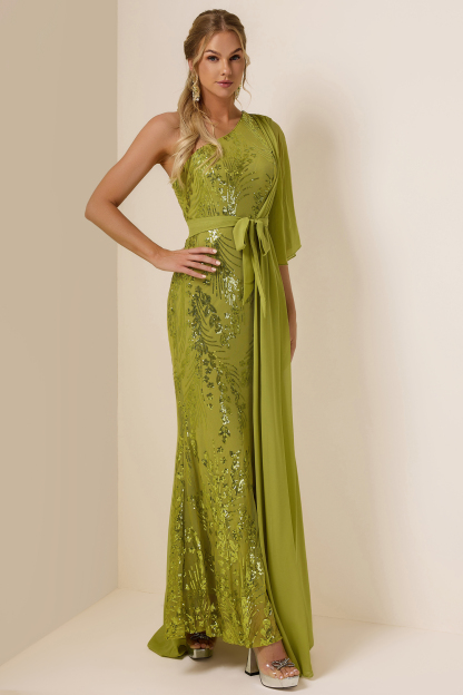 Sequin Skew Collar Lace Up Maxi Dress