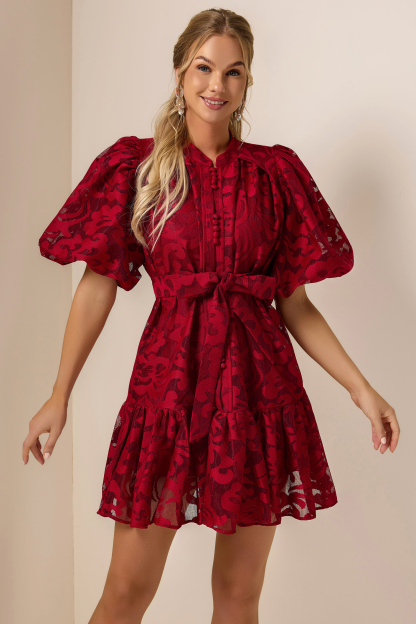 Lace Single Breasted Ruffle Mini Dress