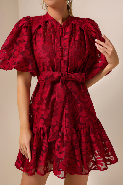 Lace Single Breasted Ruffle Mini Dress