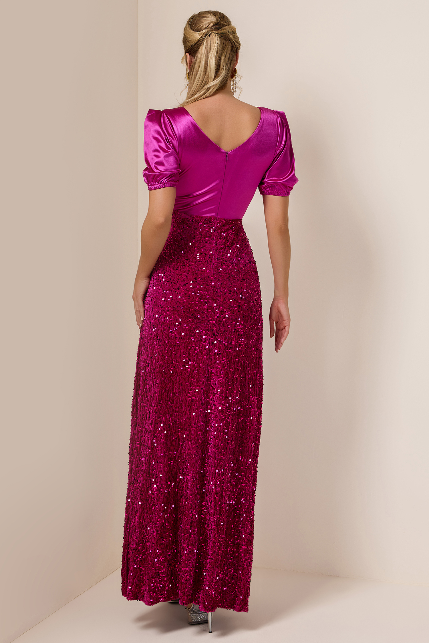 Satin Sequin Solid Maxi Dress