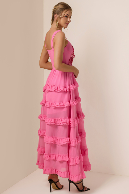 Sequin Embroidered Ruffle Maxi Dress