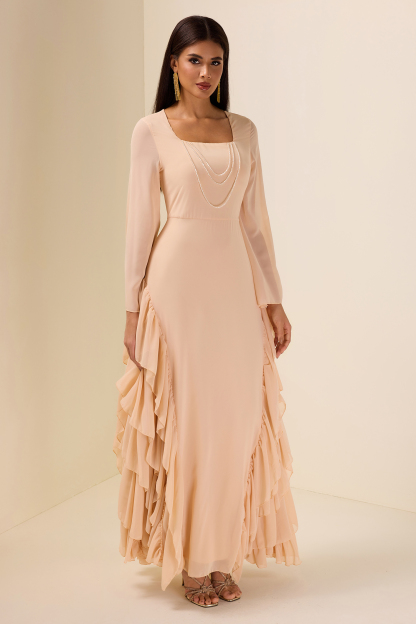Chiffon Bell Sleeve Frill Maxi Dress