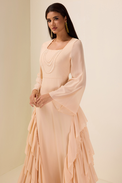 Chiffon Bell Sleeve Frill Maxi Dress