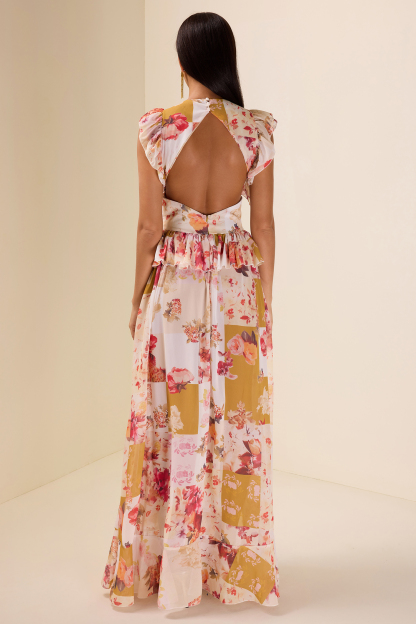 Ruffle V-Neck Split Maxi Dress