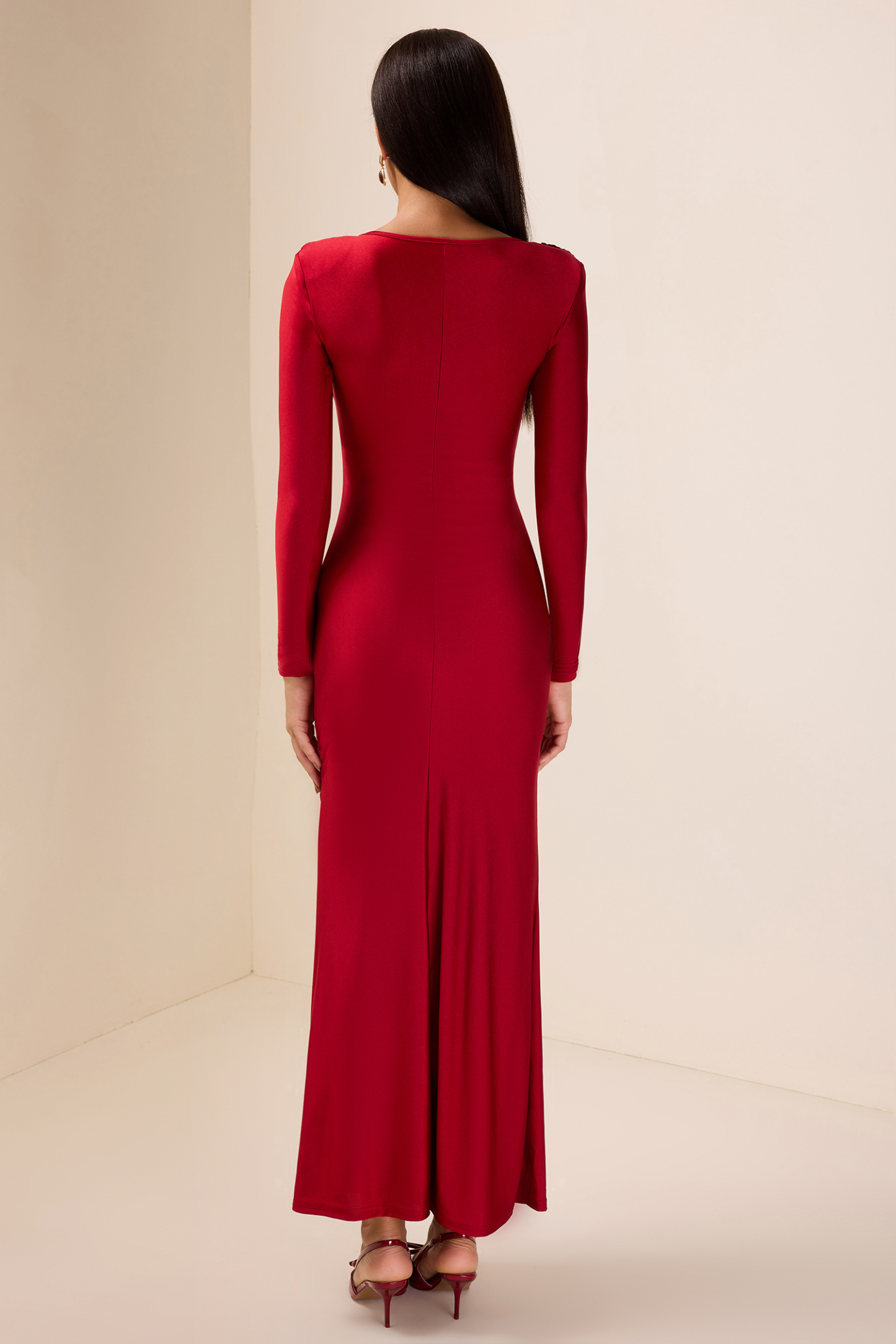 Jersey Solid Ruched Midi Dress