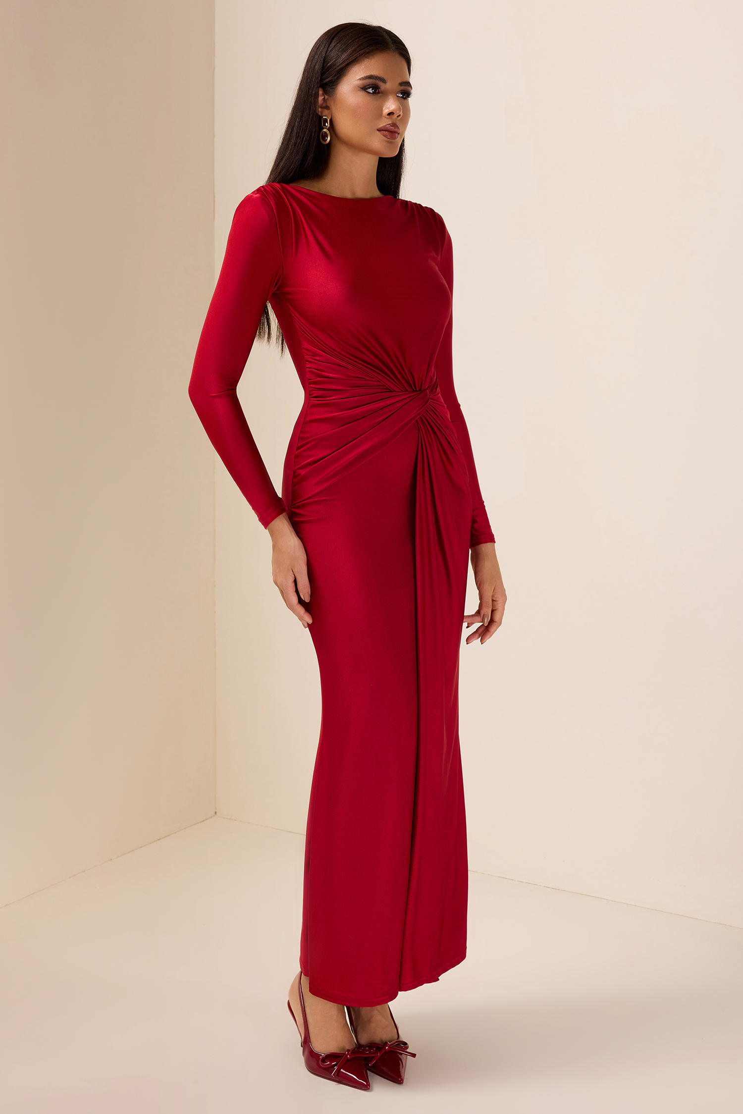 Jersey Solid Ruched Midi Dress