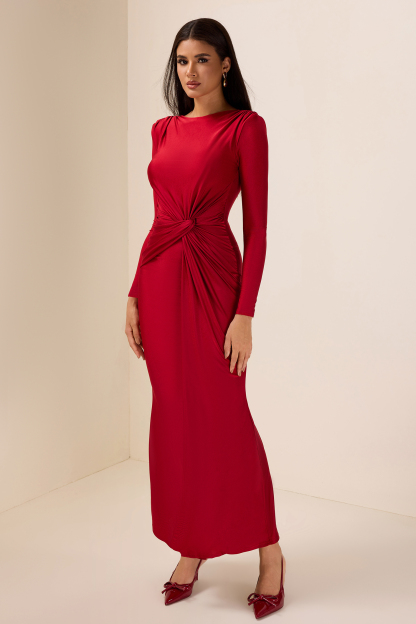 Jersey Solid Ruched Midi Dress