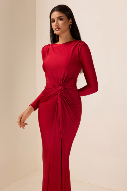 Jersey Solid Ruched Midi Dress