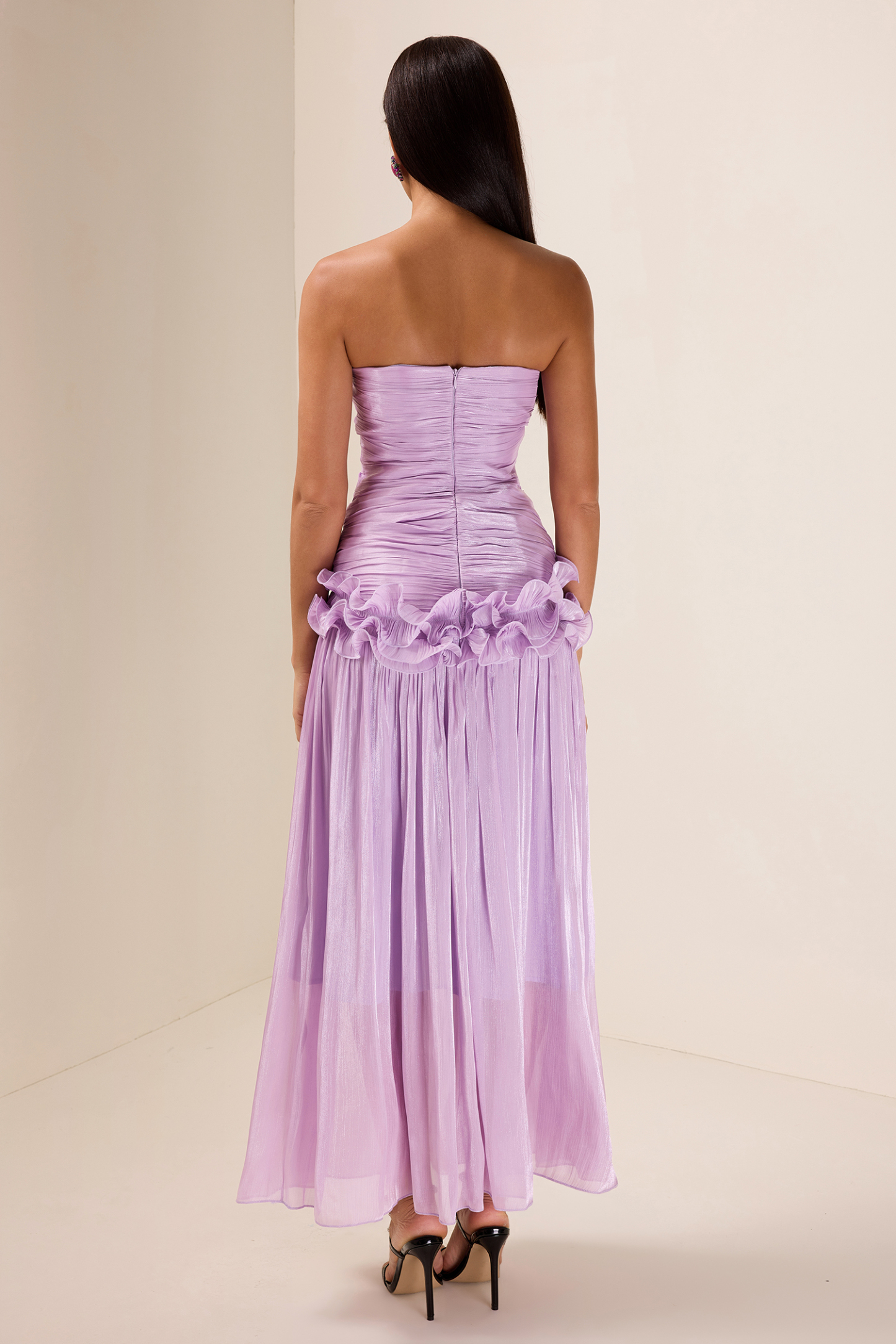 Solid Pleated Ruffle Maxi Dress