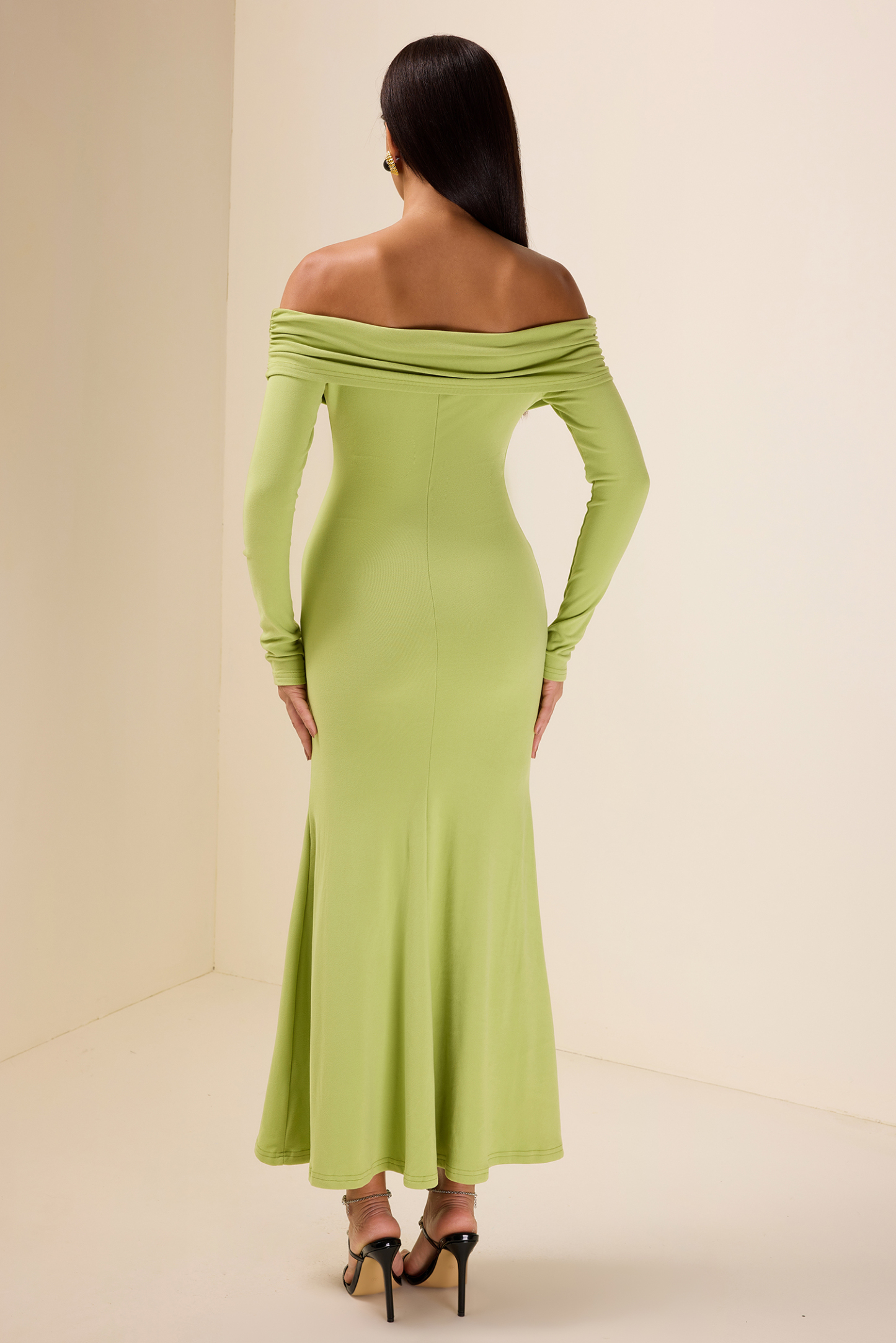 Solid Jersey Off-Shoulder Midi Dress