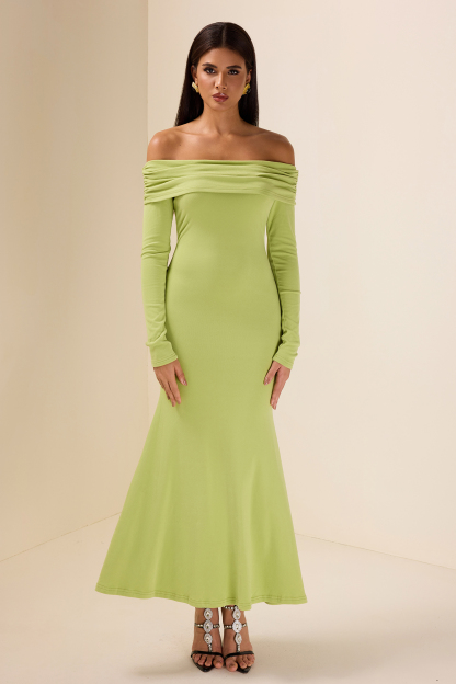 Solid Jersey Off-Shoulder Midi Dress