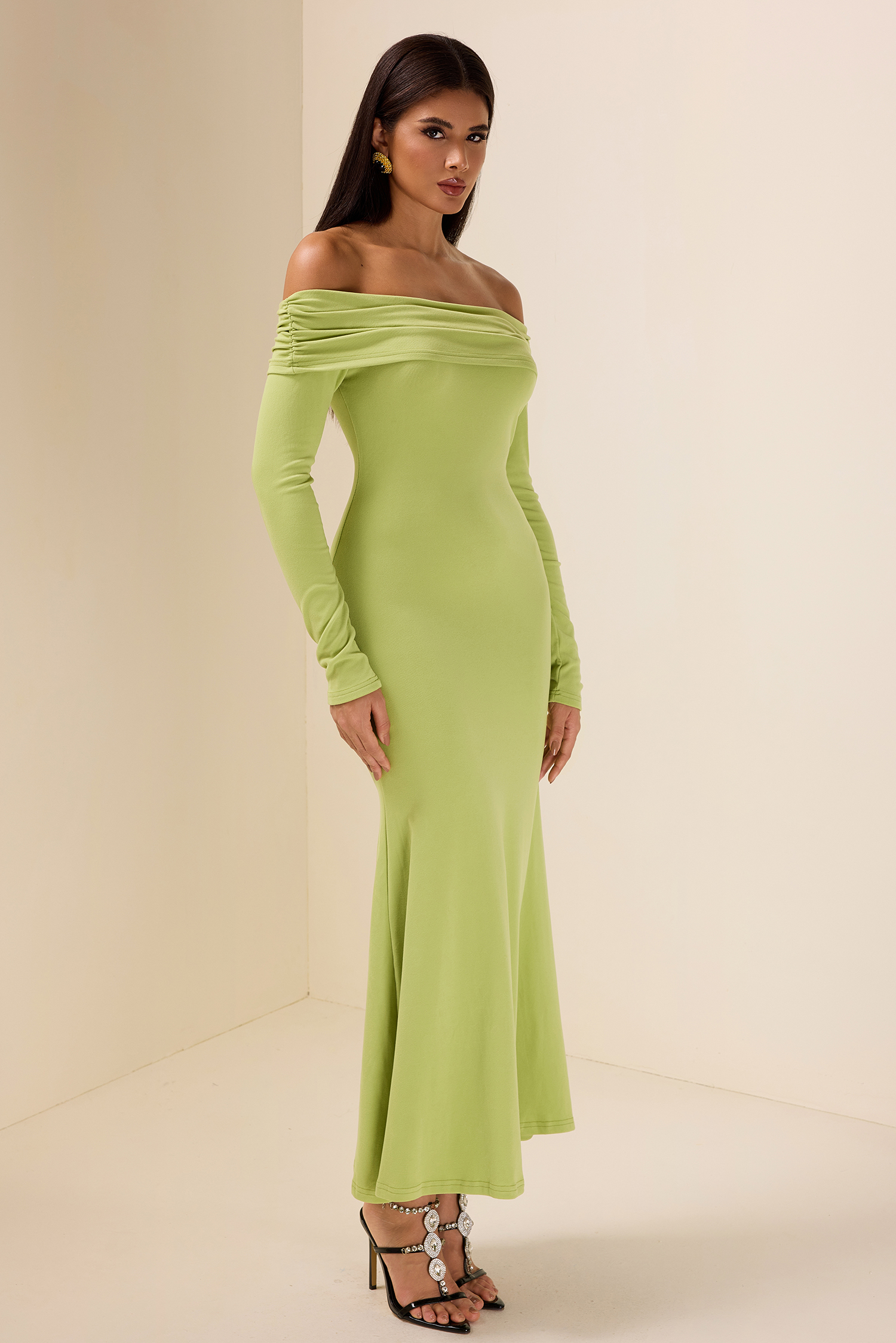 Solid Jersey Off-Shoulder Midi Dress