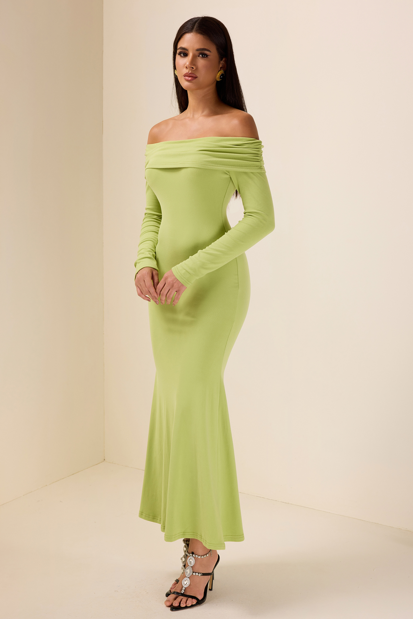 Solid Jersey Off-Shoulder Midi Dress