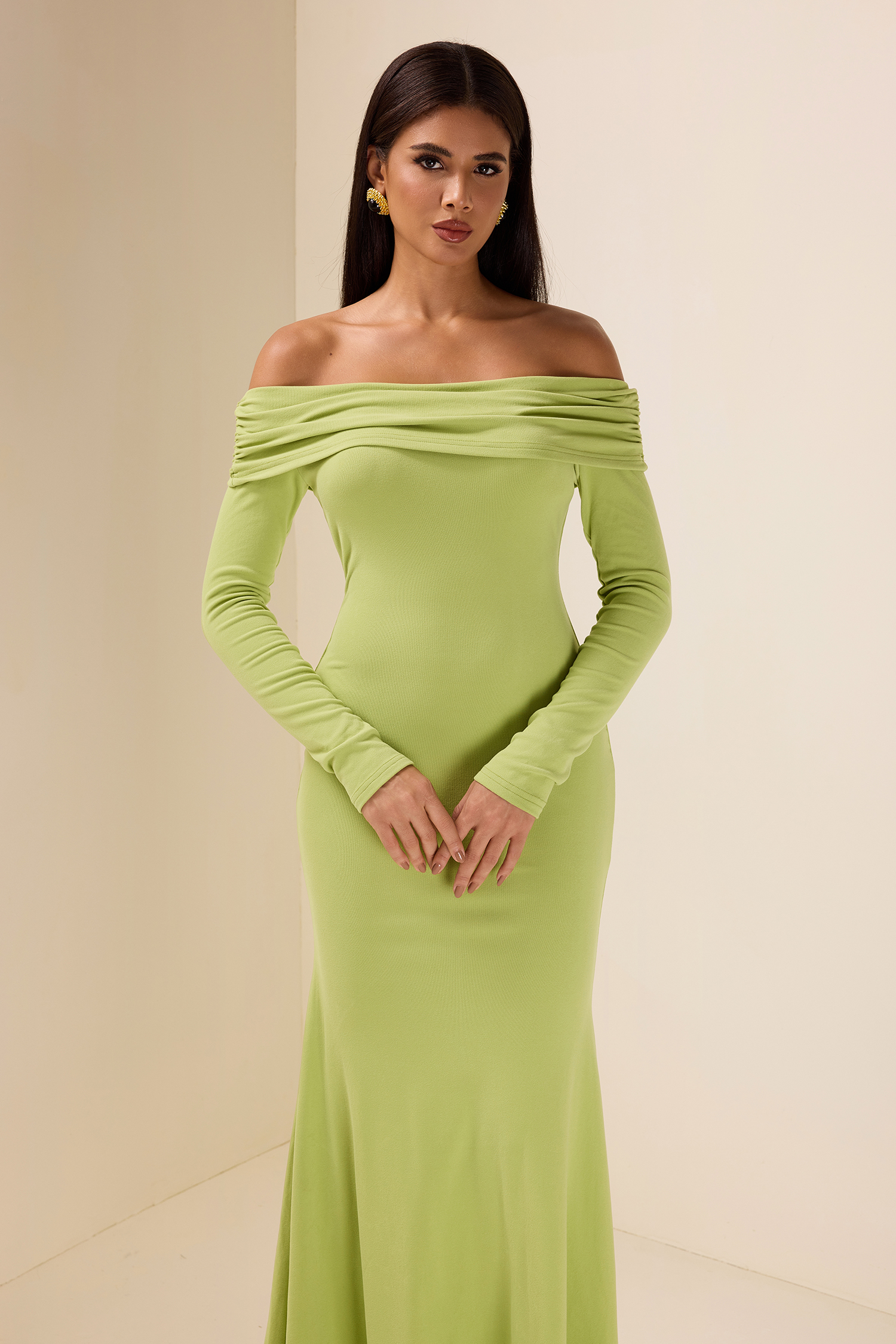 Solid Jersey Off-Shoulder Midi Dress