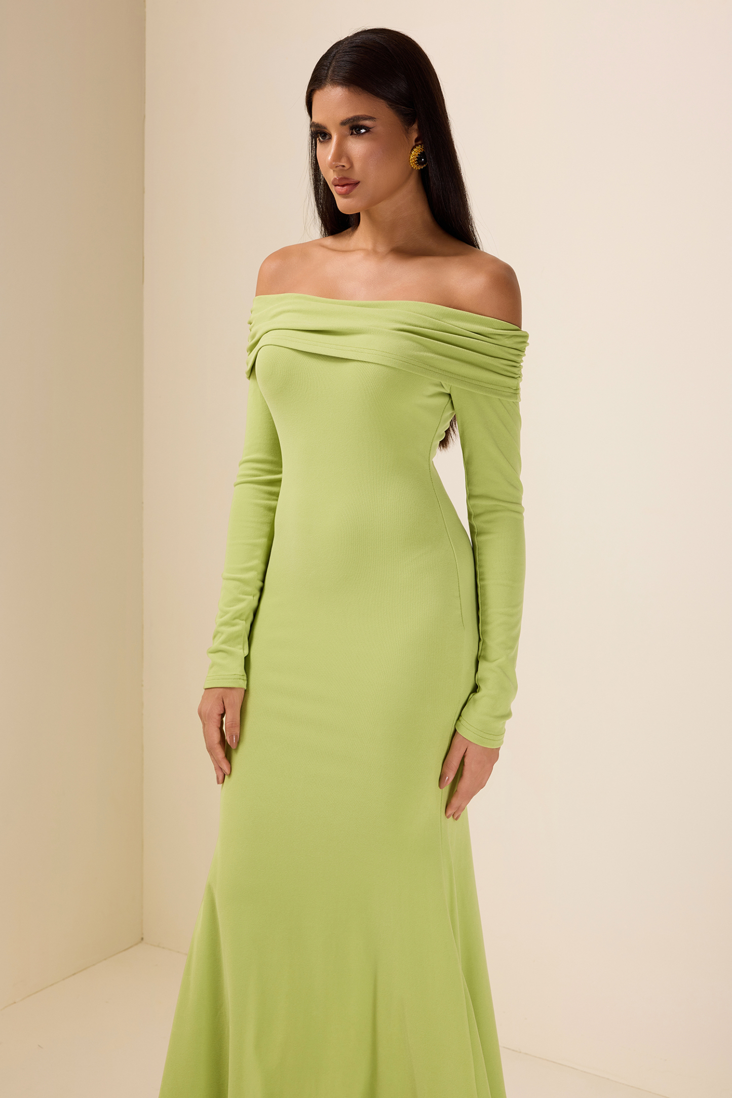 Solid Jersey Off-Shoulder Midi Dress