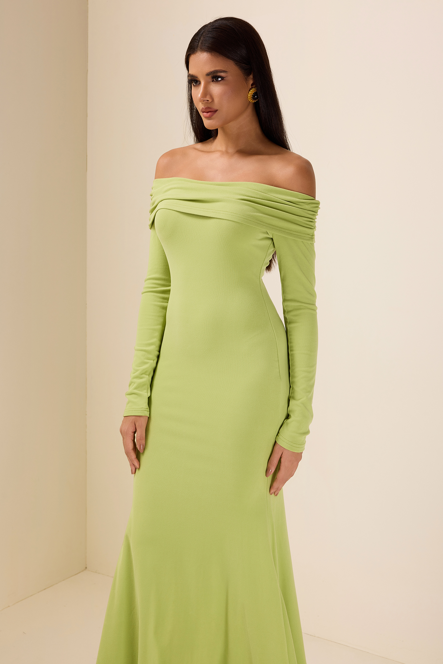 Solid Jersey Off-Shoulder Midi Dress