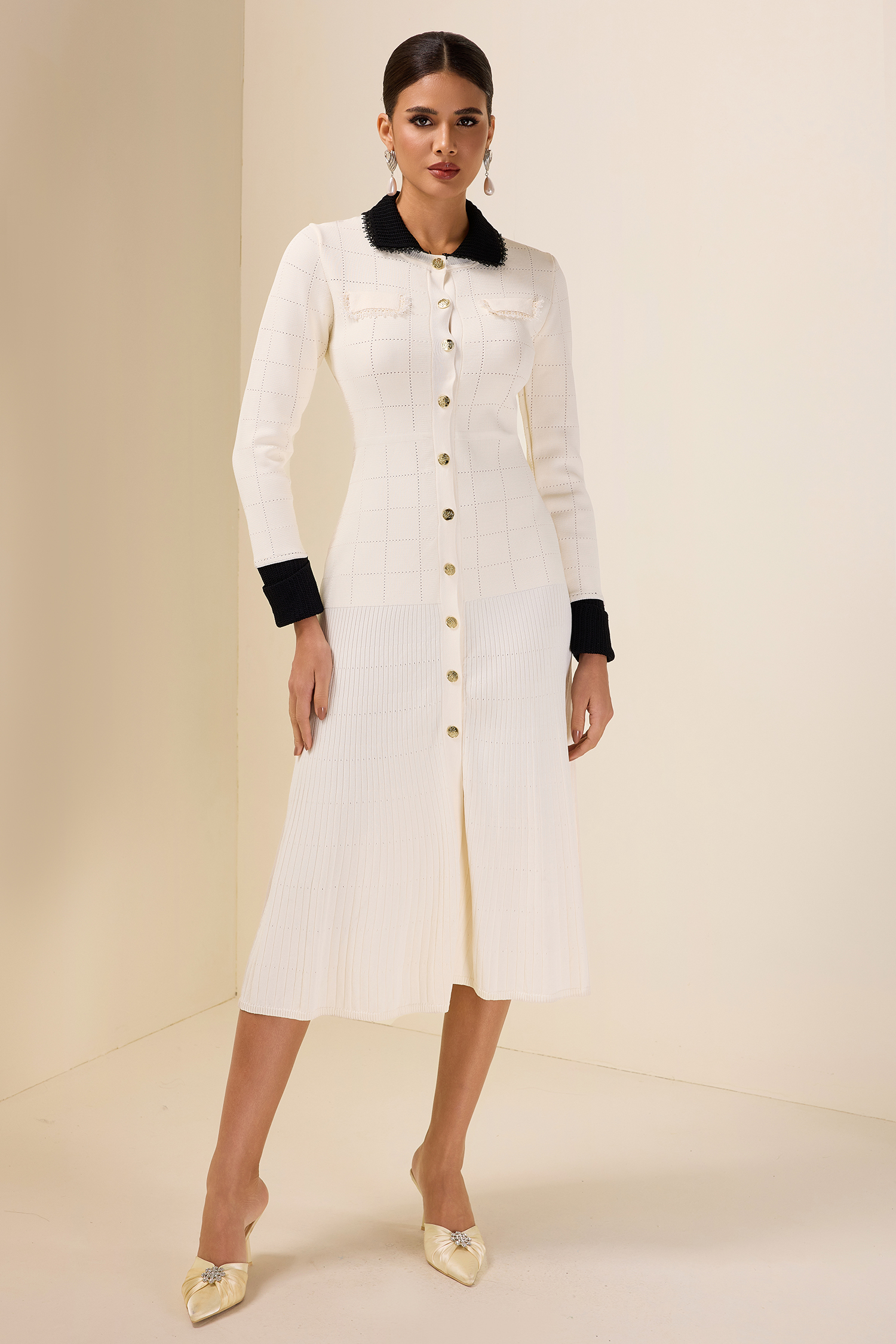 Knit Contrast Neck Bottom Midi Dress