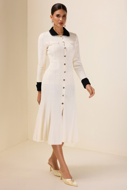 Knit Contrast Neck Bottom Midi Dress