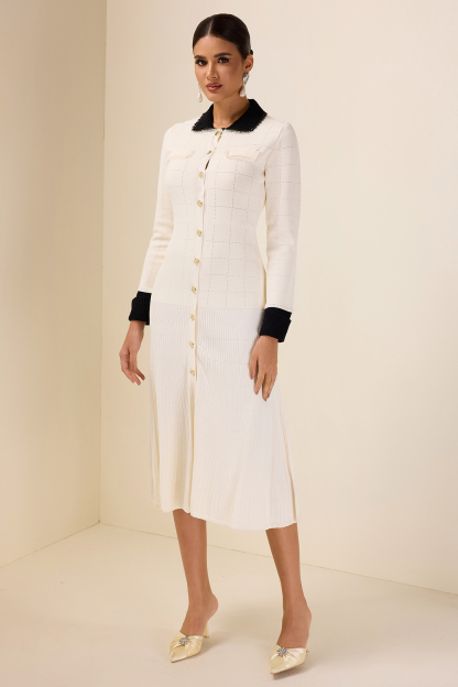 Knit Contrast Neck Bottom Midi Dress