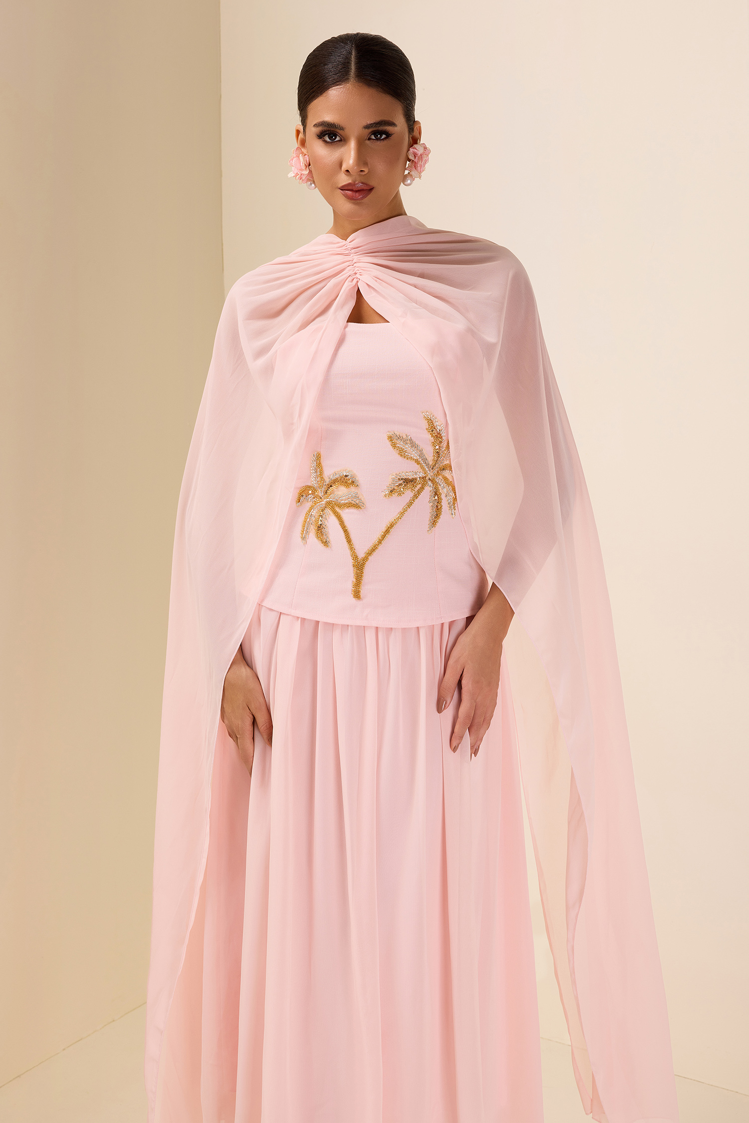 Sequin Embroidered Chiffon Midi Dress