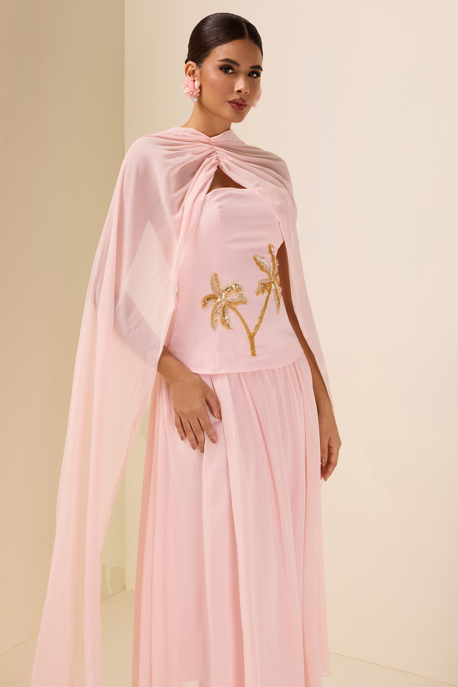 Sequin Embroidered Chiffon Midi Dress