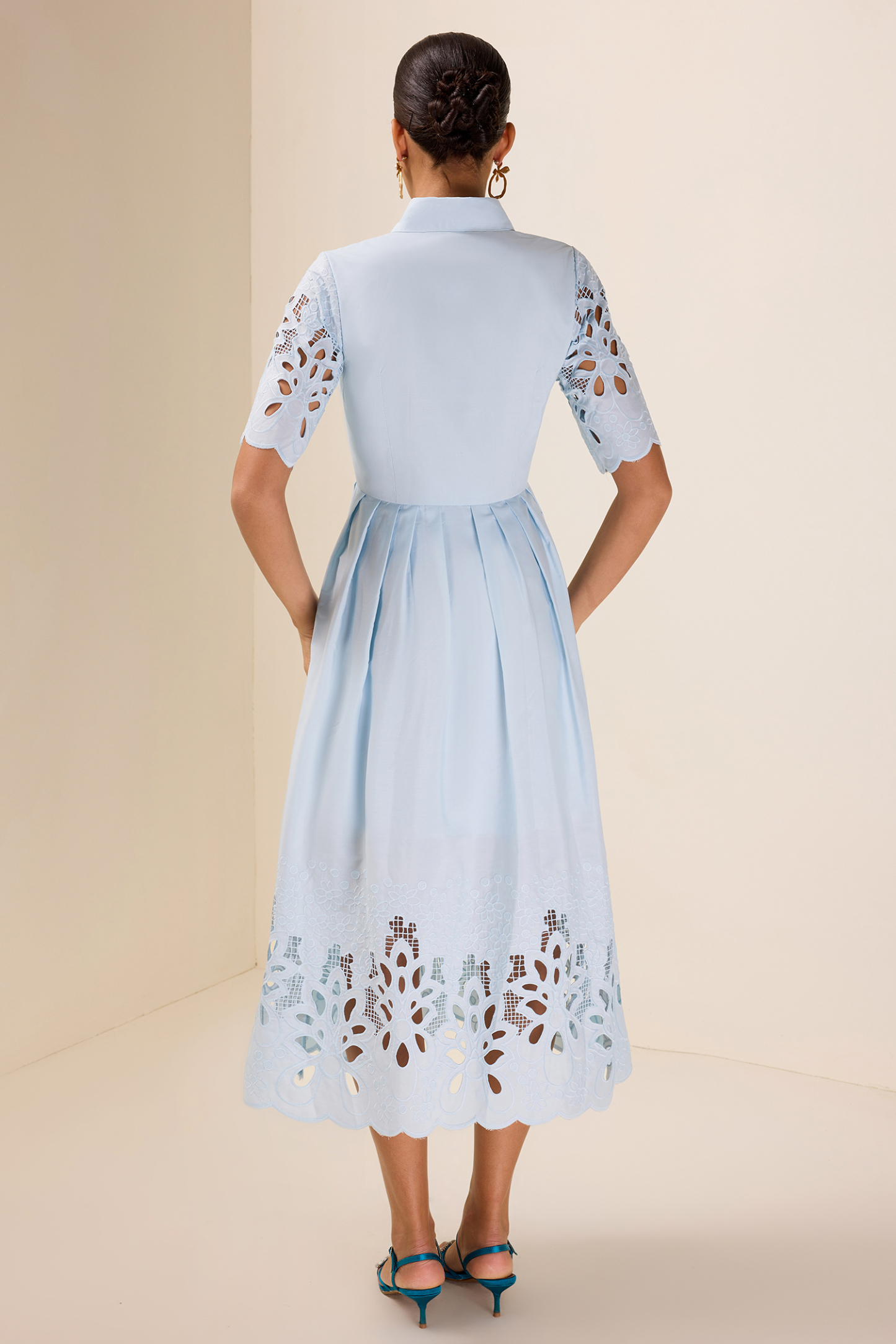 Embroidered Flapped Single Breasted Midi Dress