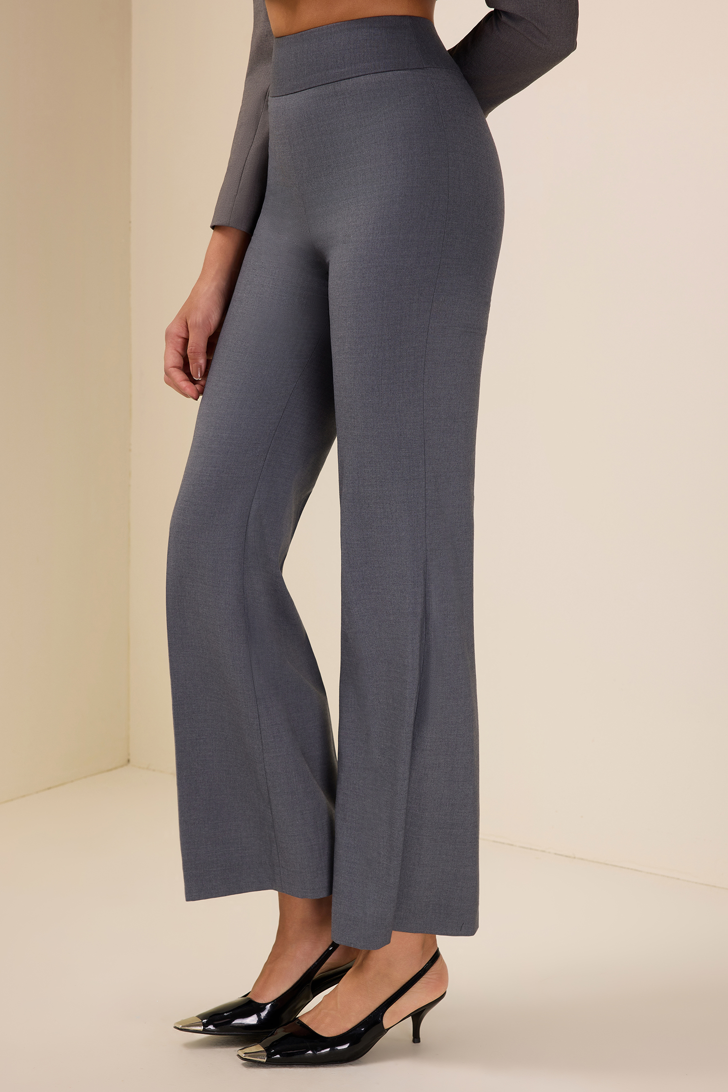 Solid Mid Waist Wide-Leg Pants