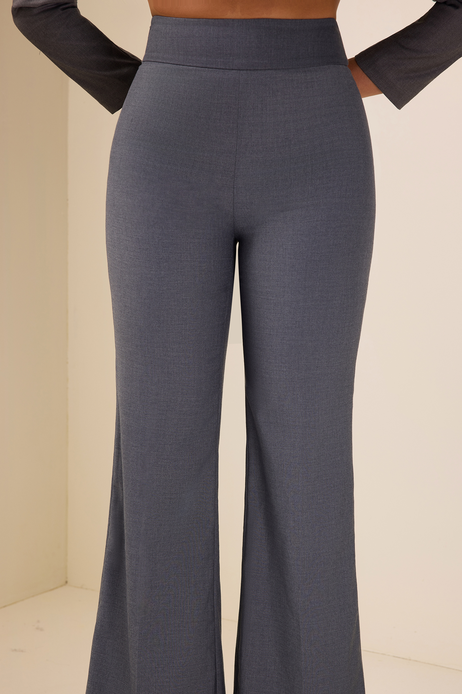Solid Mid Waist Wide-Leg Pants