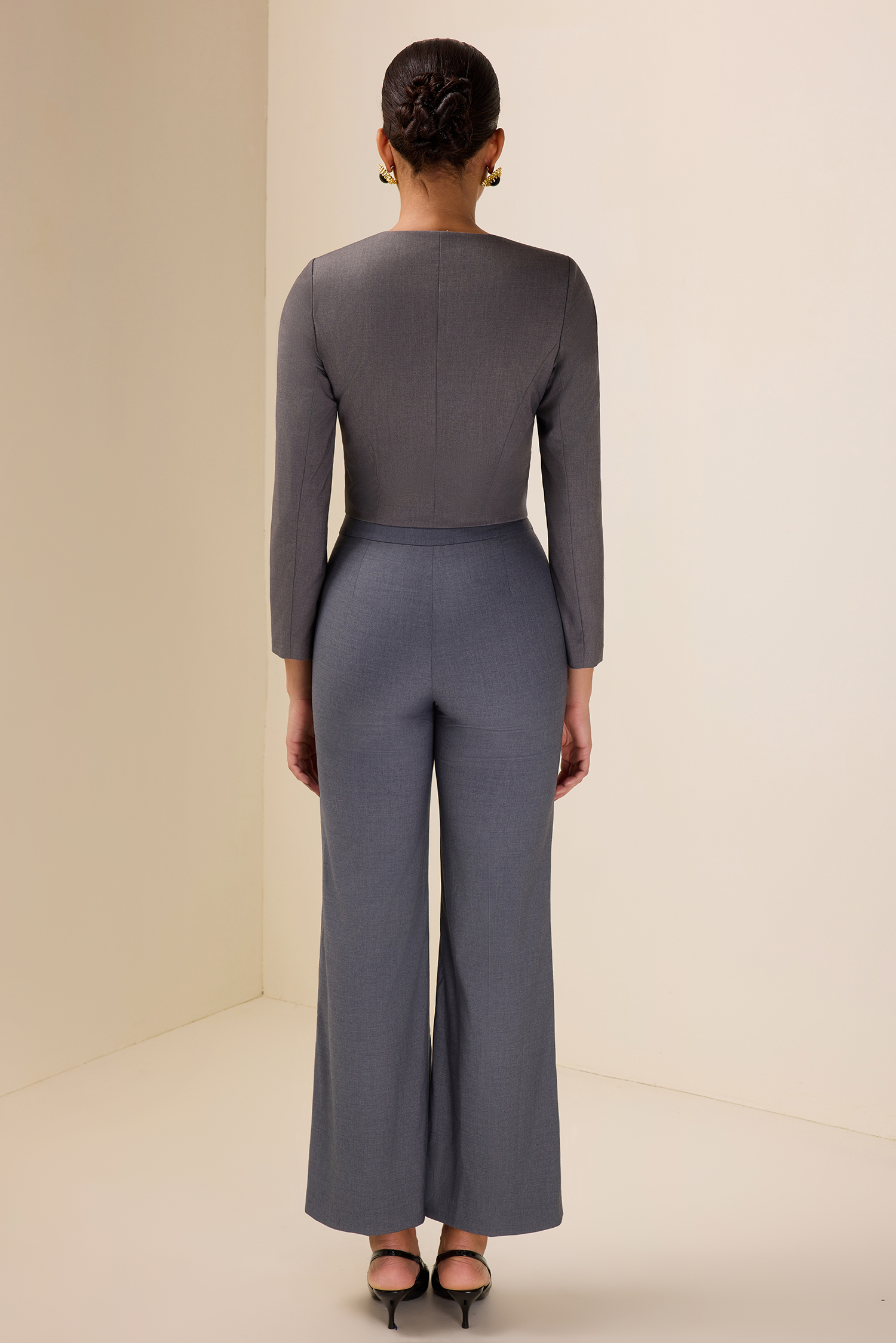 Solid Mid Waist Wide-Leg Pants