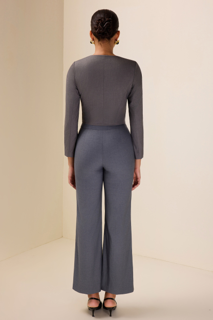 Solid Mid Waist Wide-Leg Pants