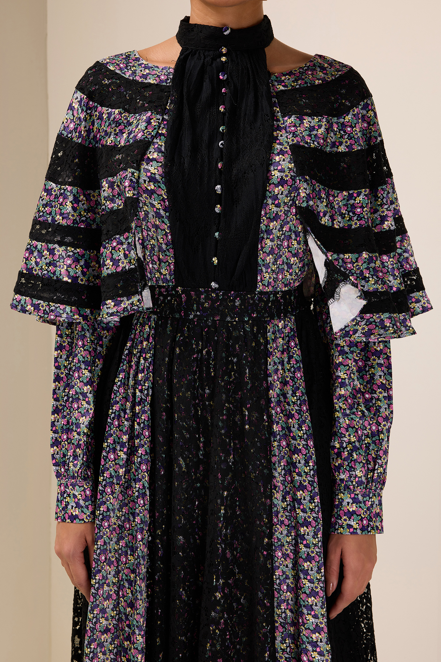 Floral Lace Cape Sleeve Midi Dress