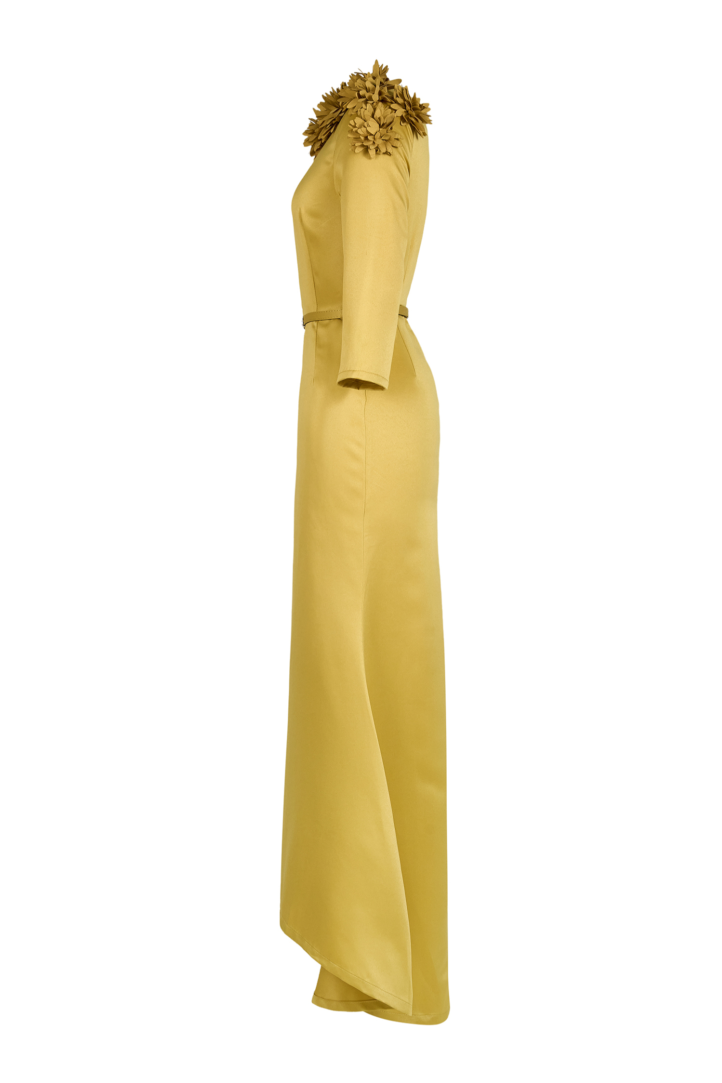 3D Flower Satin Maxi Dress With Belt