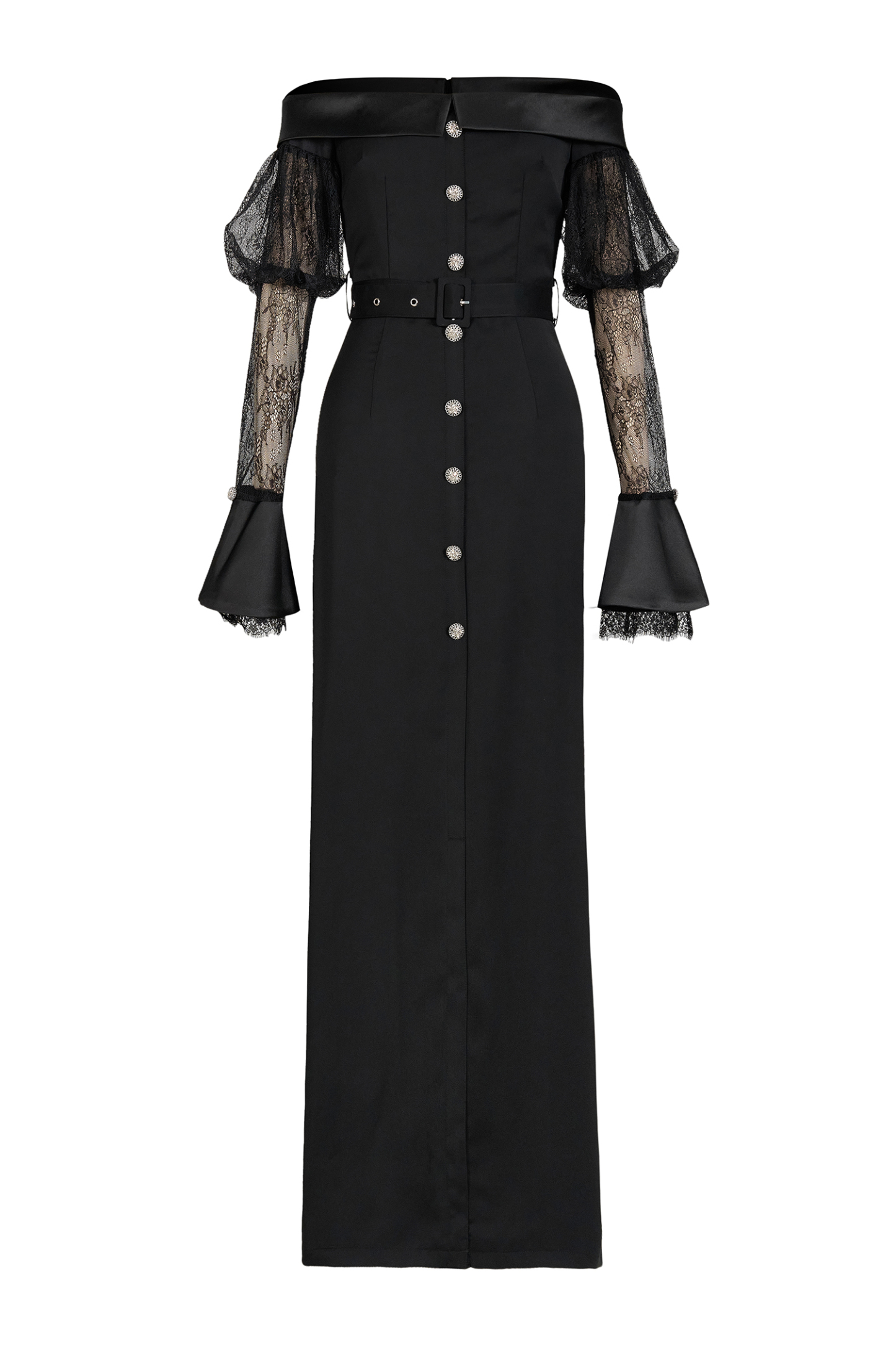 Lace See-Through Off-Shoulder Maxi Dress