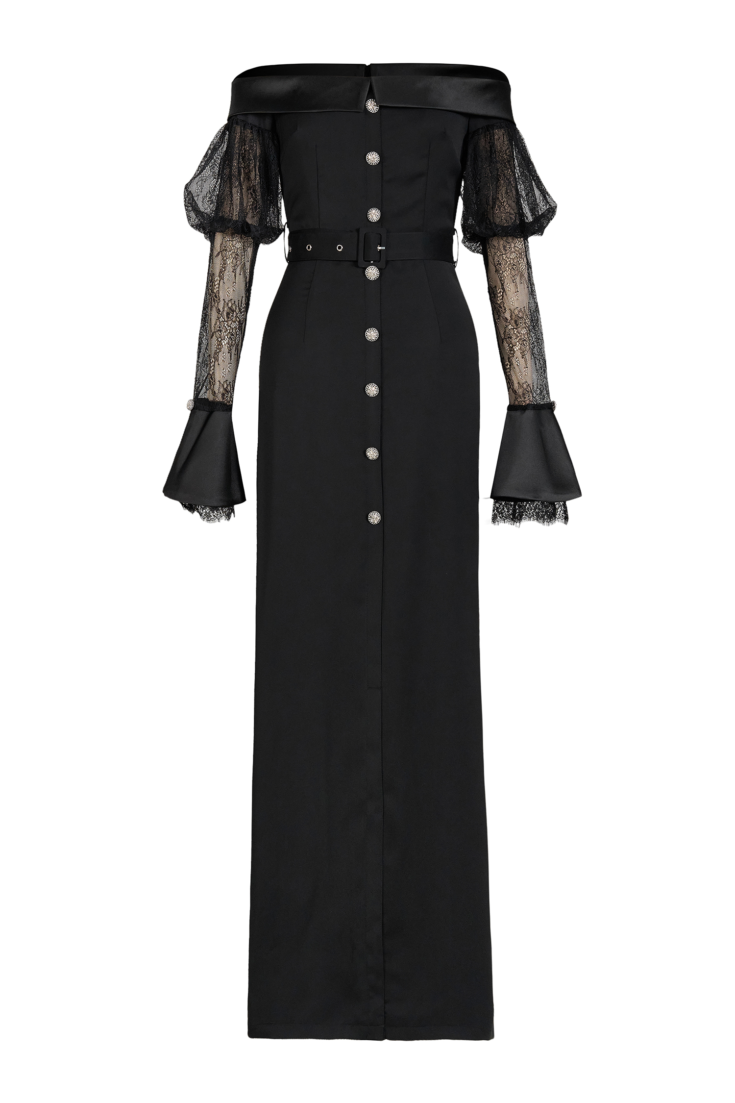 Lace See-Through Off-Shoulder Maxi Dress