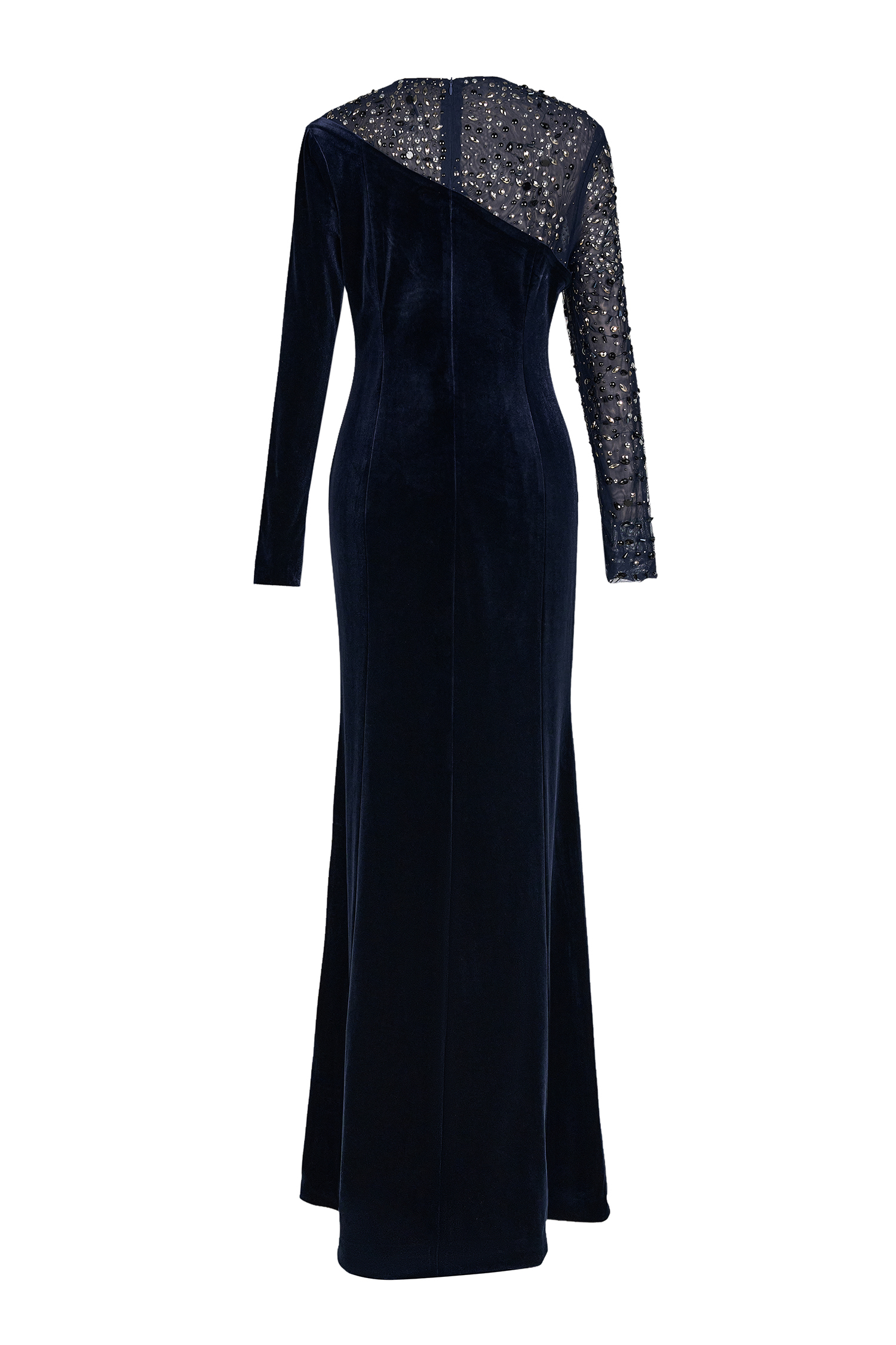 Velvet Rhinestone Rivets Asymmetrical Maxi Dress