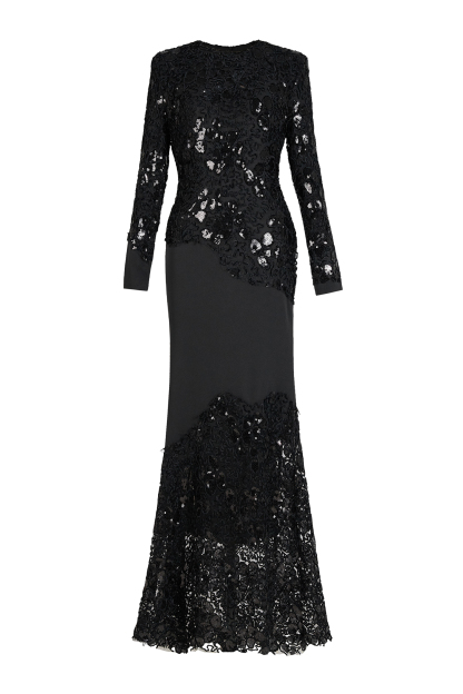 Sequin Splicing Embroidery Long Sleeve Maxi Dress