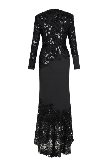 Sequin Splicing Embroidery Long Sleeve Maxi Dress