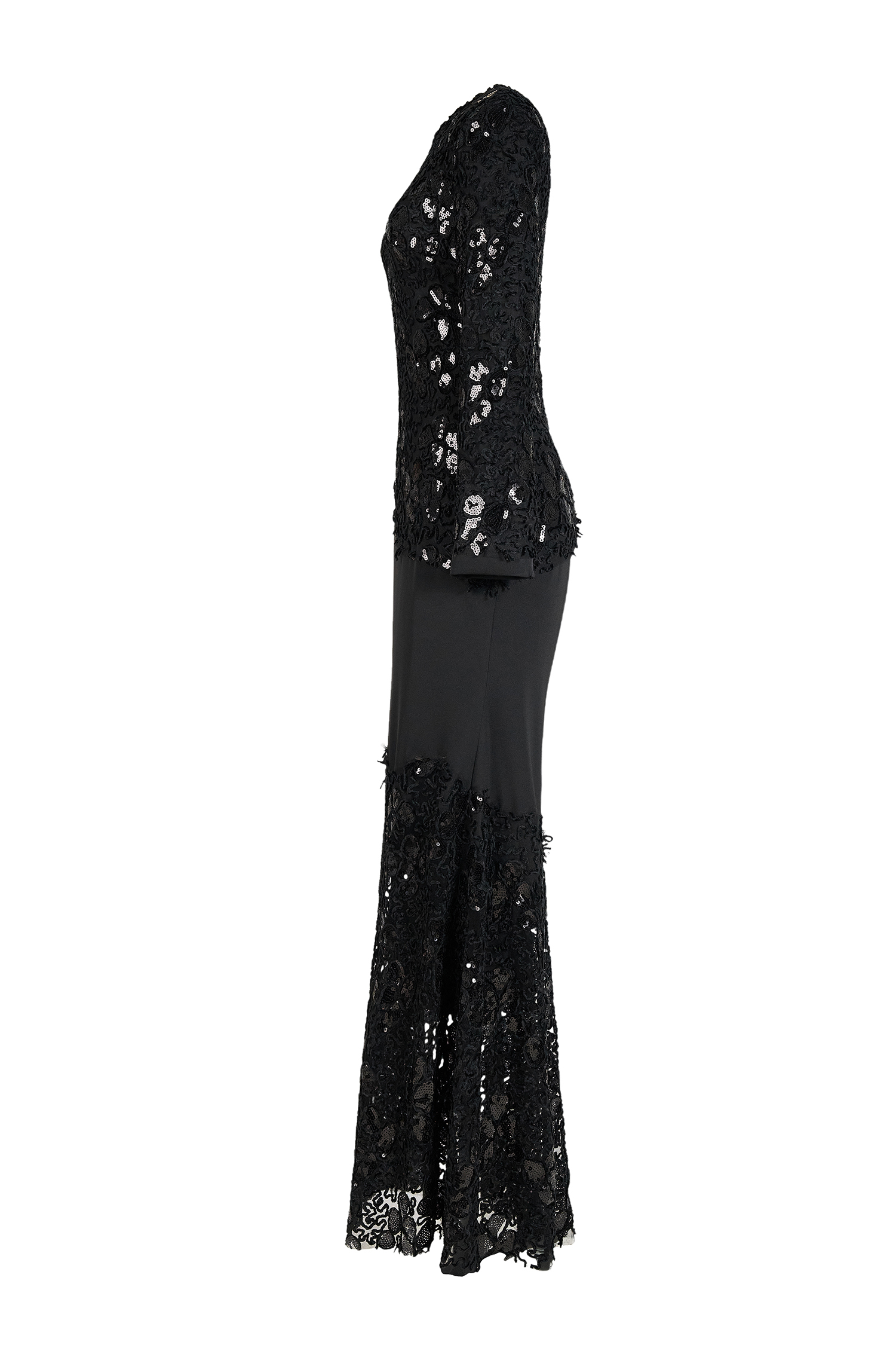 Sequin Splicing Embroidery Long Sleeve Maxi Dress