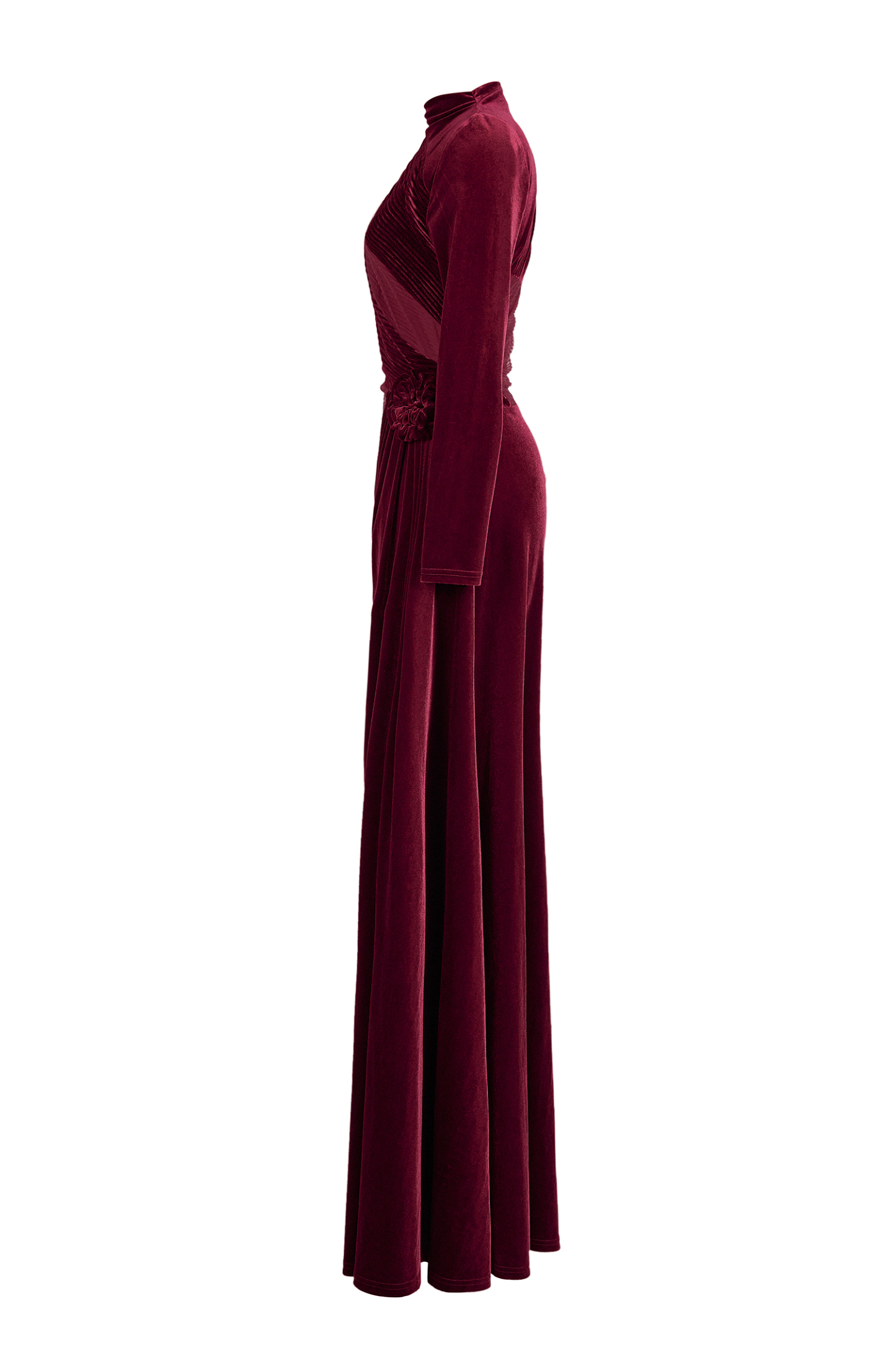 Velvet 3D Flower Ruched Maxi Dress