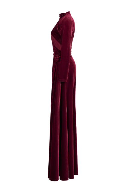 Velvet 3D Flower Ruched Maxi Dress