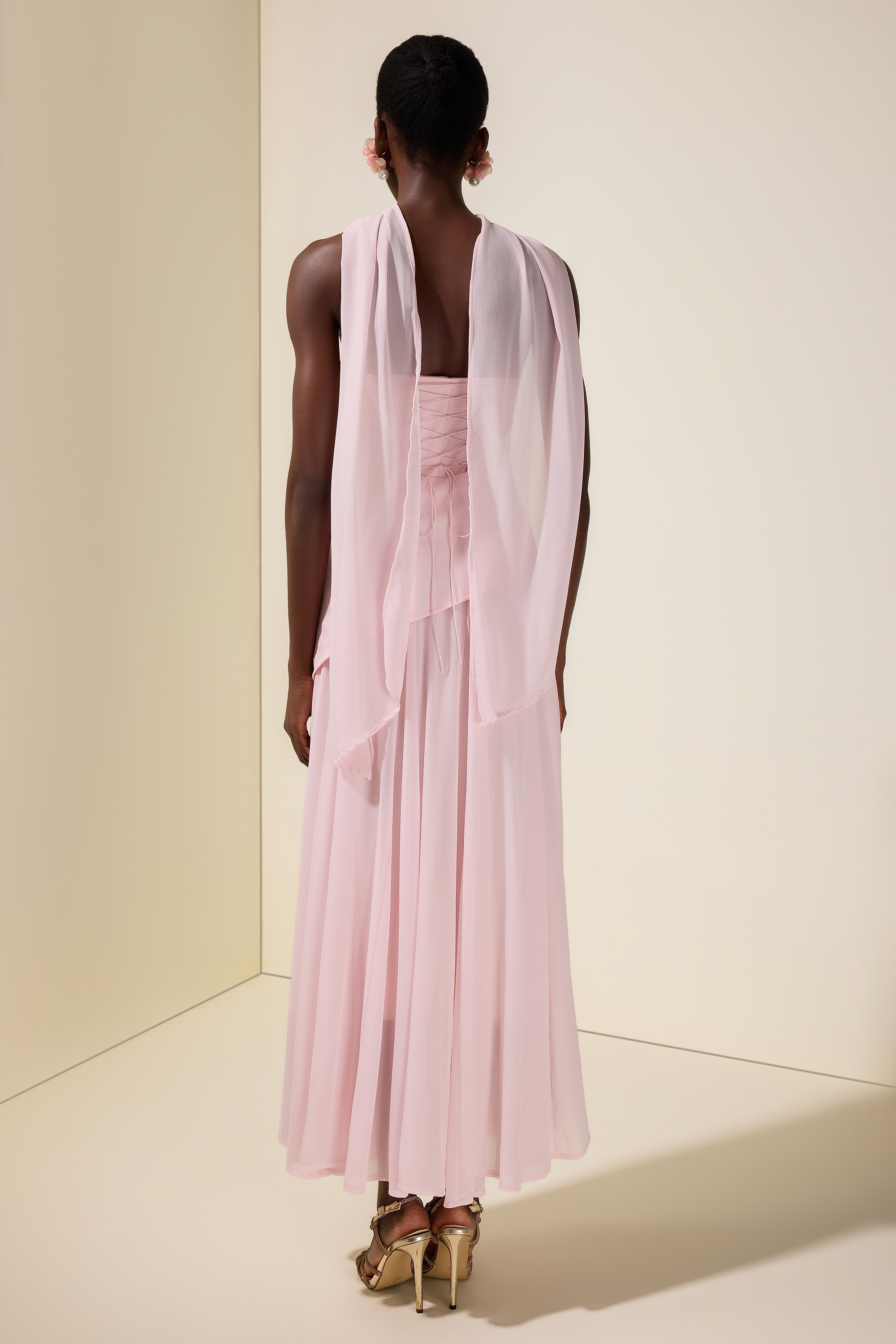 Solid Off-Shoulder Tie-Up Maxi Dress
