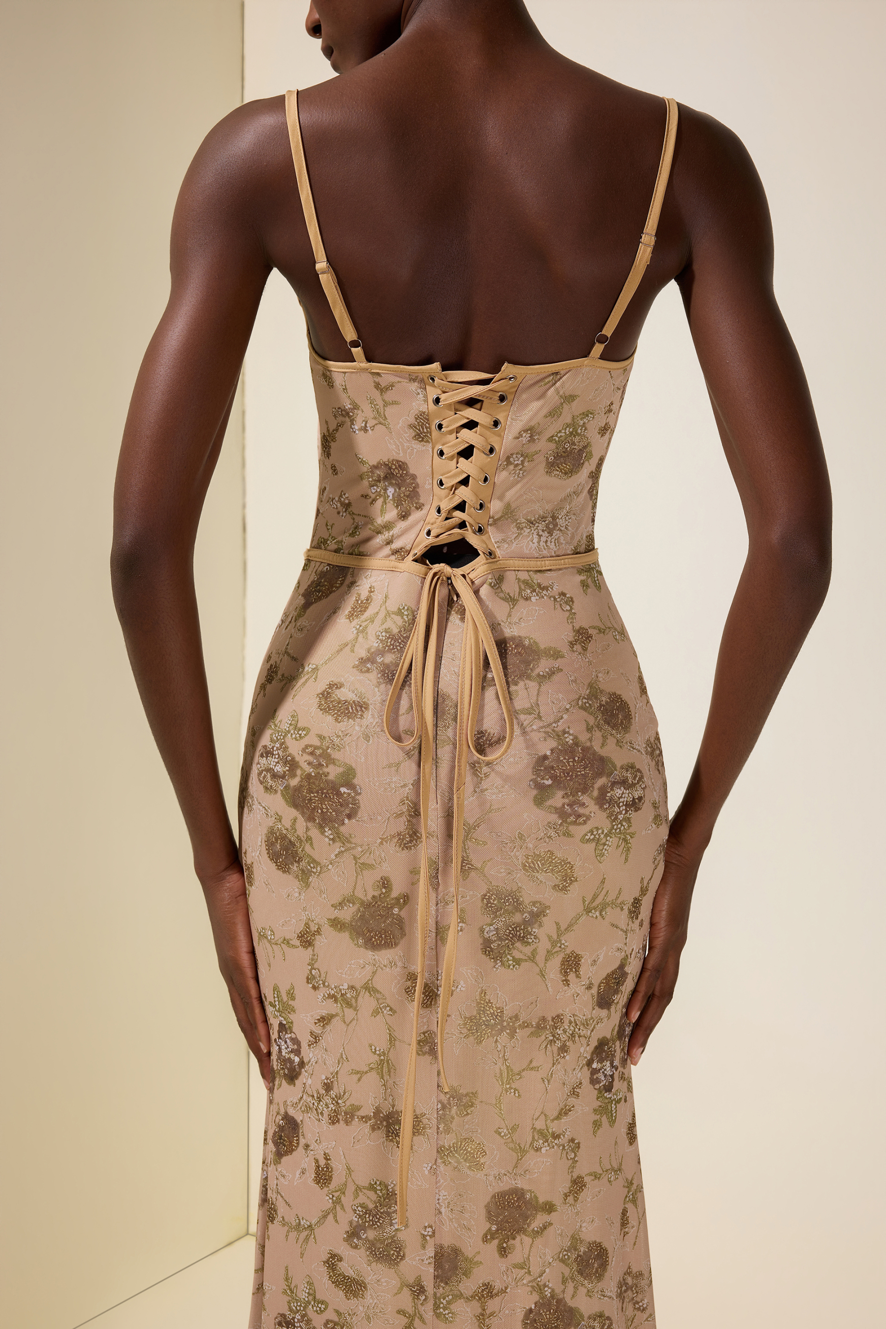 Mesh Floral Tie-Up Maxi Dress