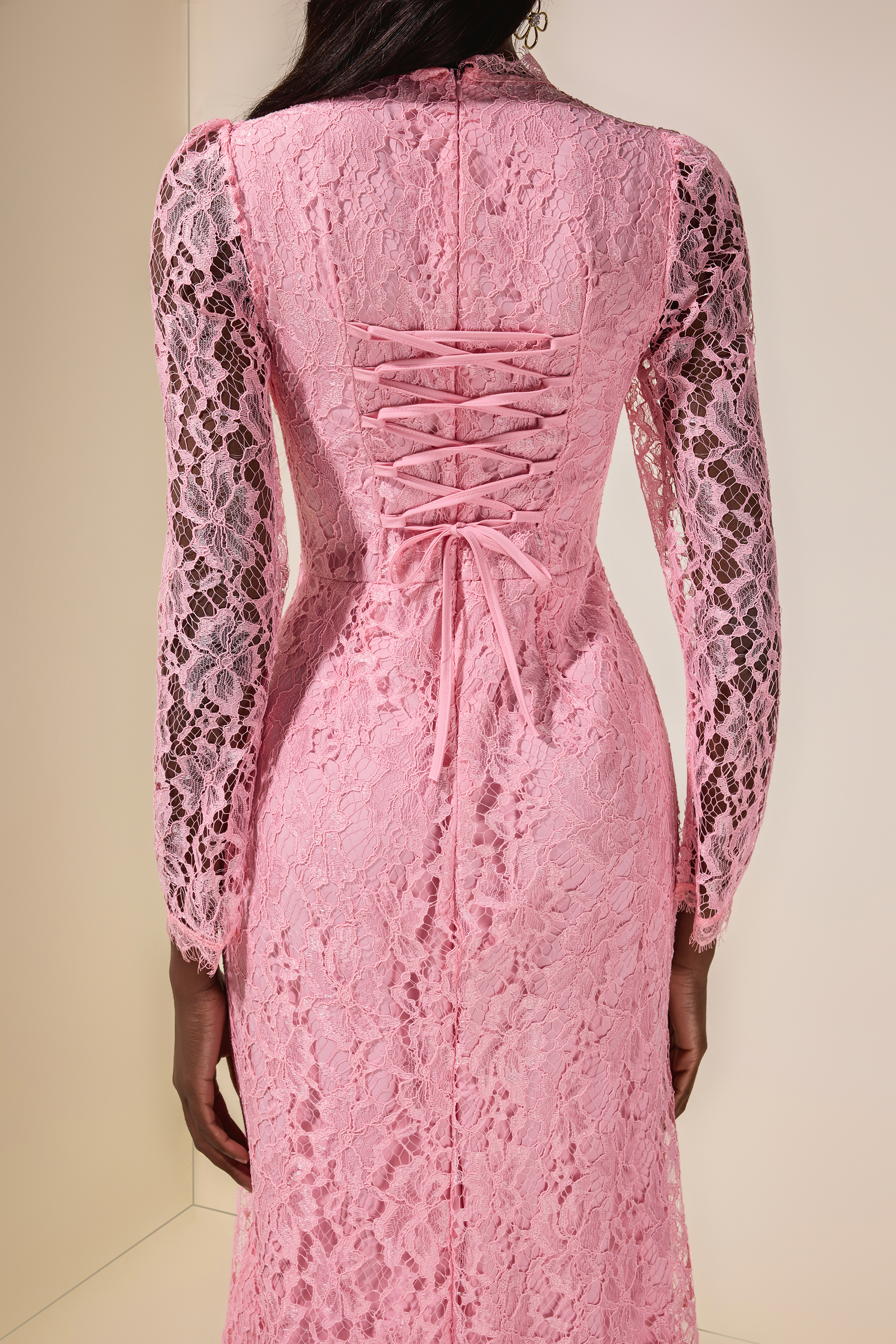 Lace Tie-Up Long Sleeve Maxi Dress