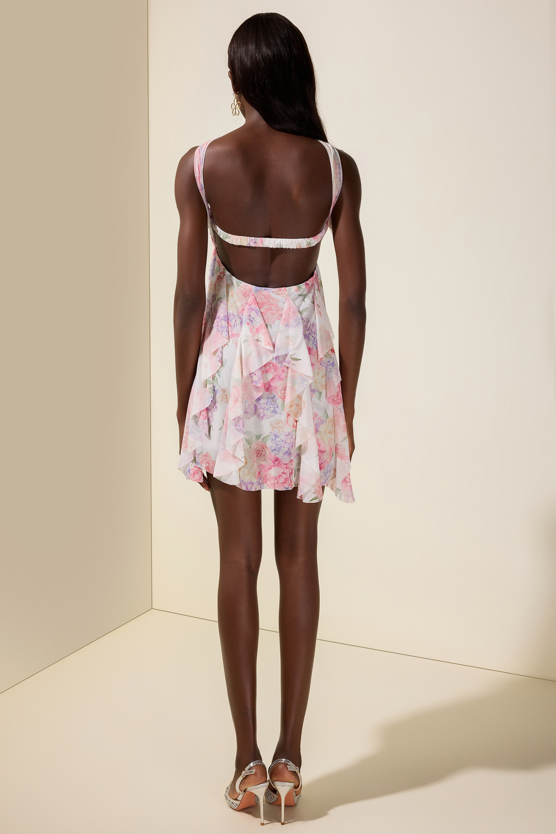 Floral Frill Strapless Mini Dress