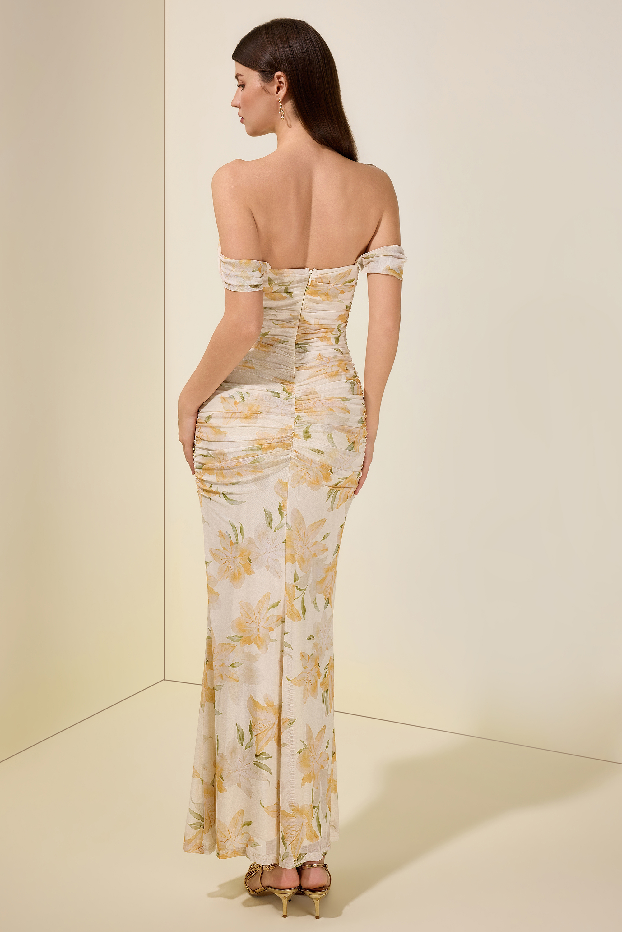 Mesh Floral Gathering Midi Dress