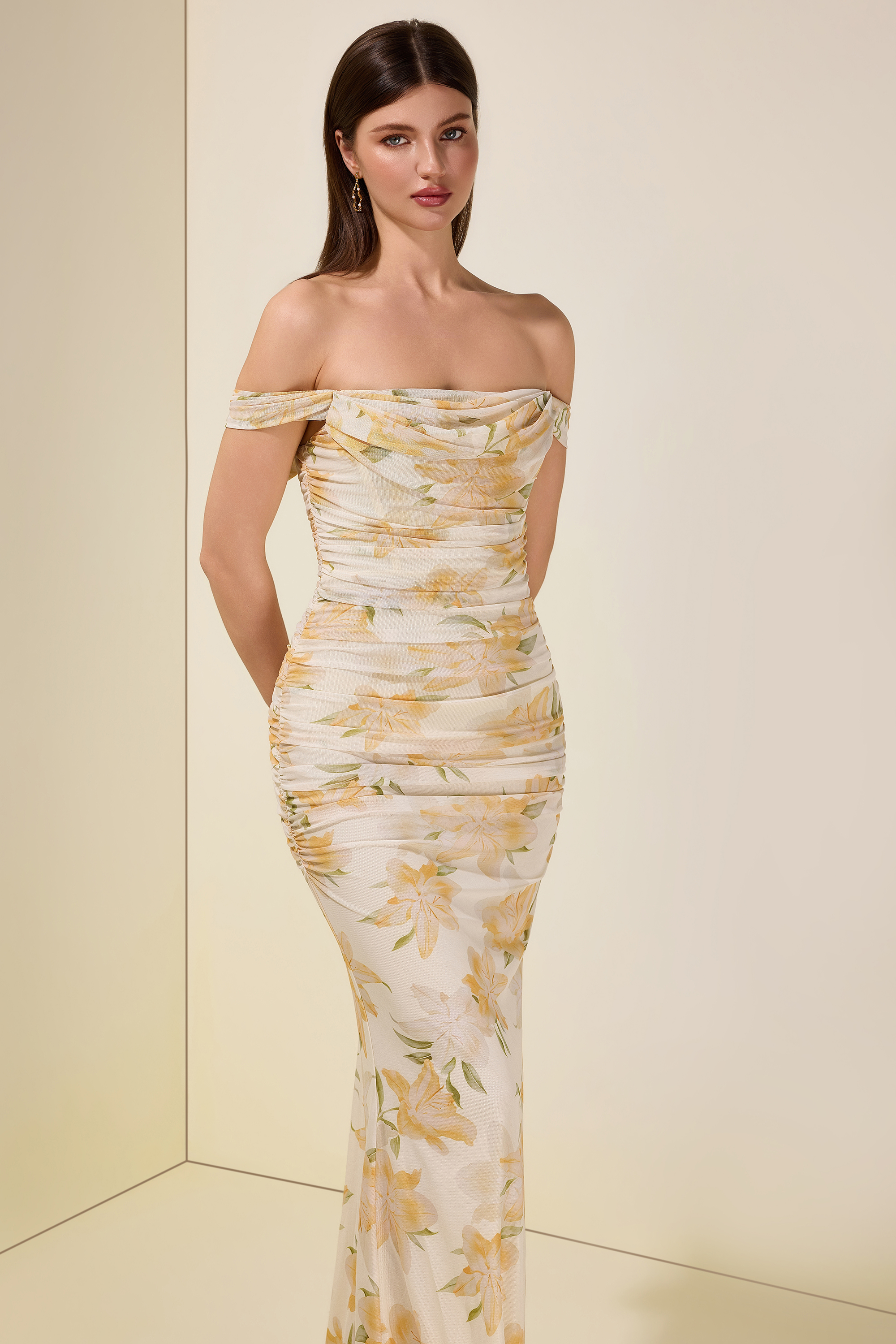 Mesh Floral Gathering Midi Dress