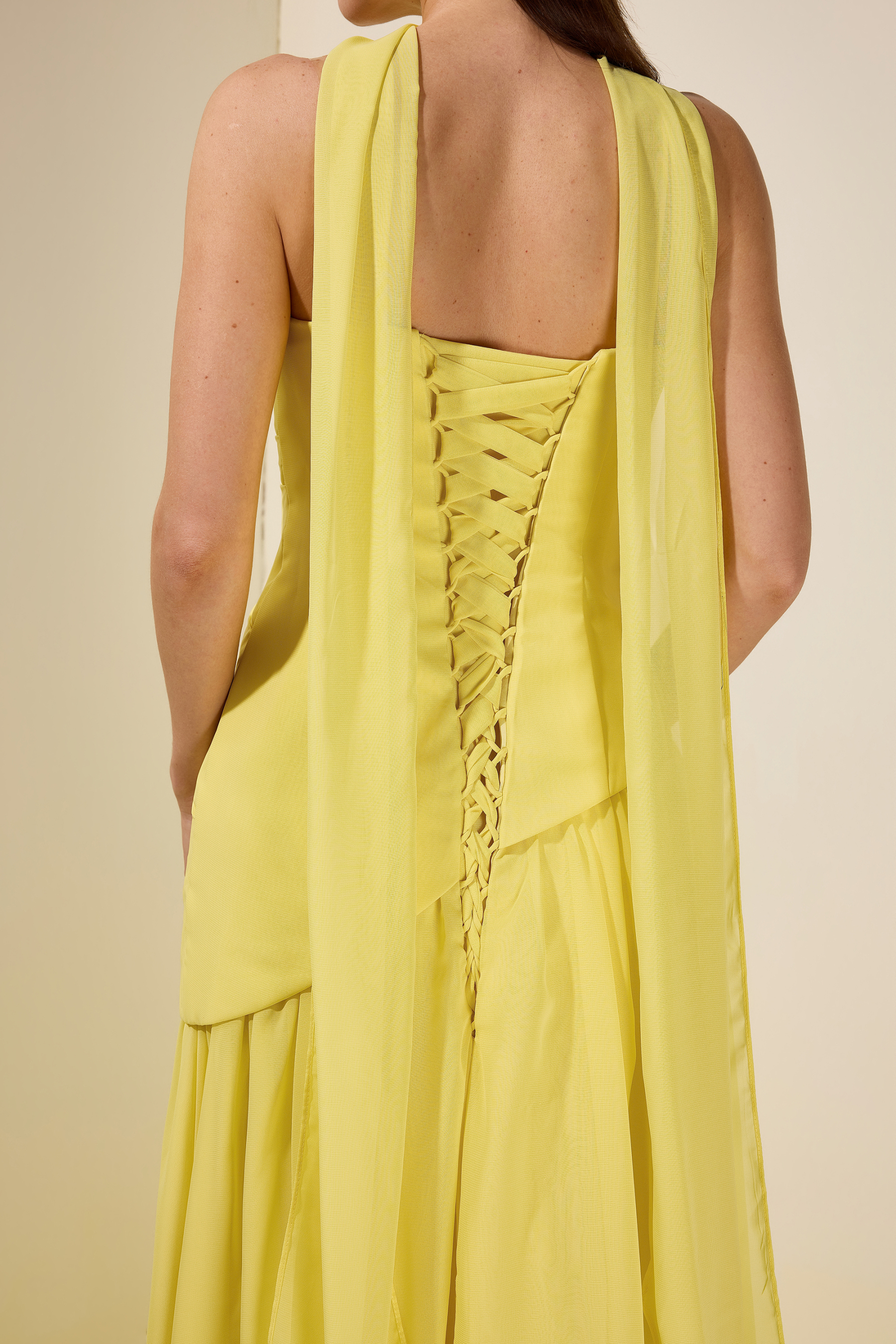 Solid Off-Shoulder Tie-Up Maxi Dress