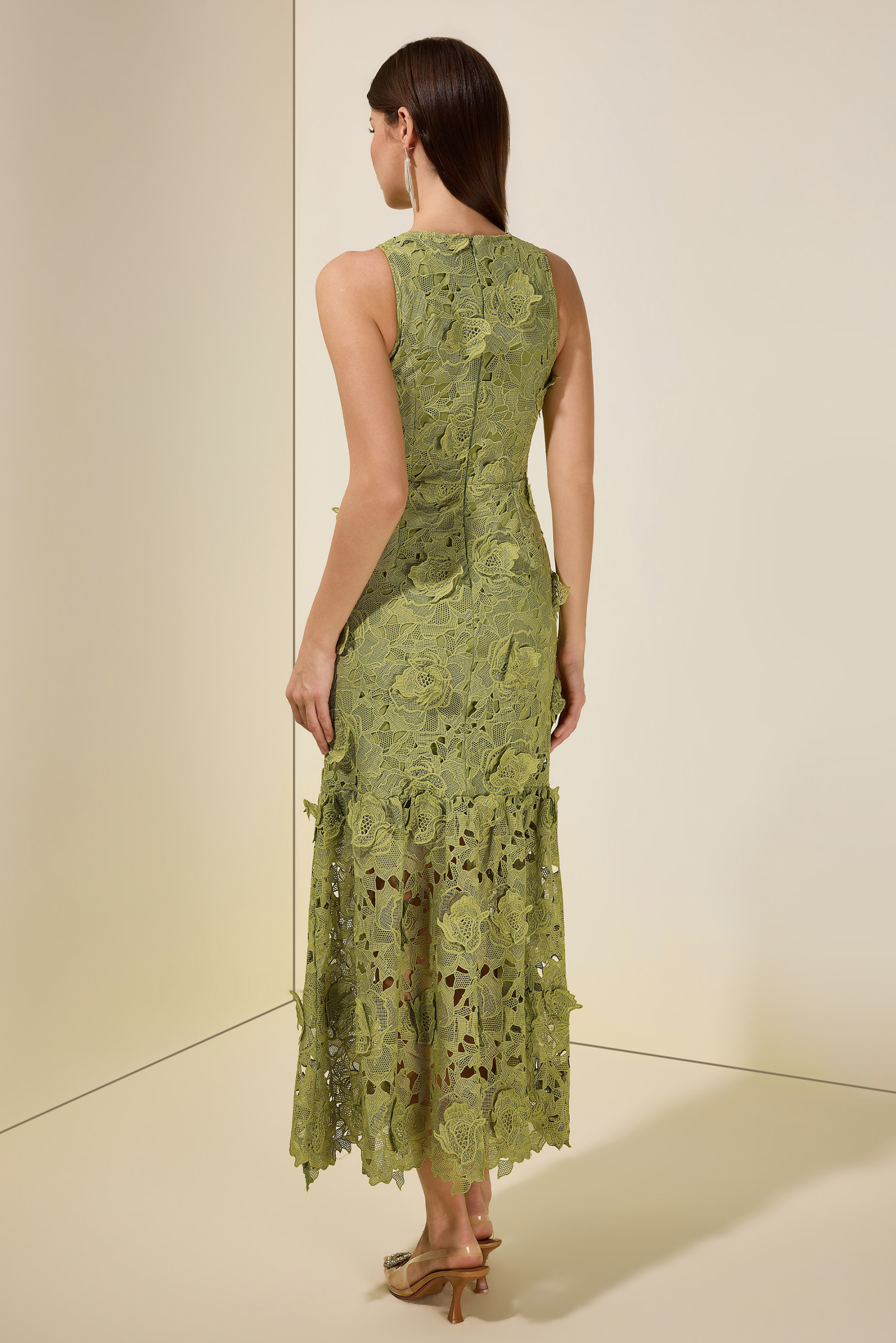 Lace Embroidered Sleeveless Midi Dress