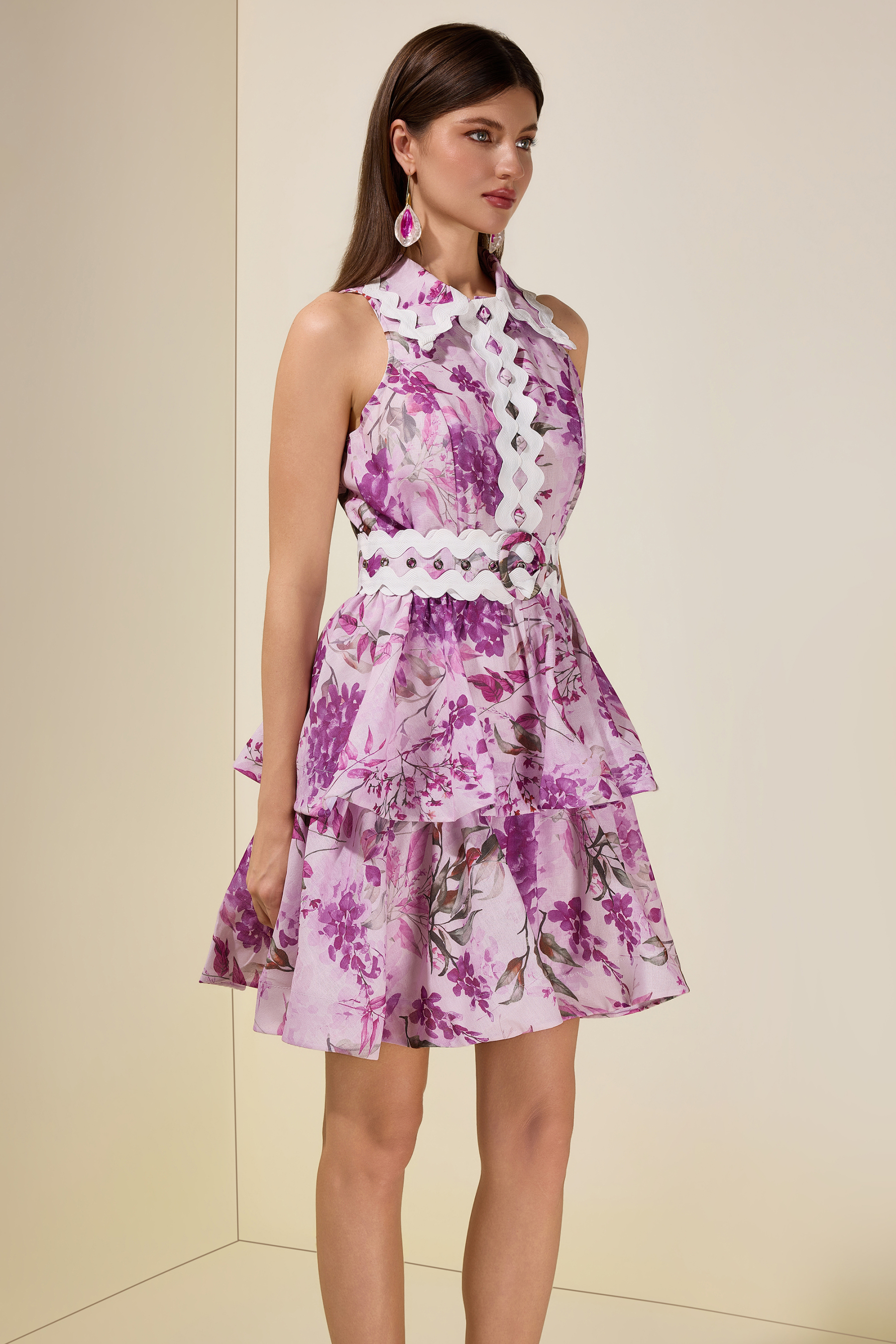 Floral Ruffle Mini Dress With Belt